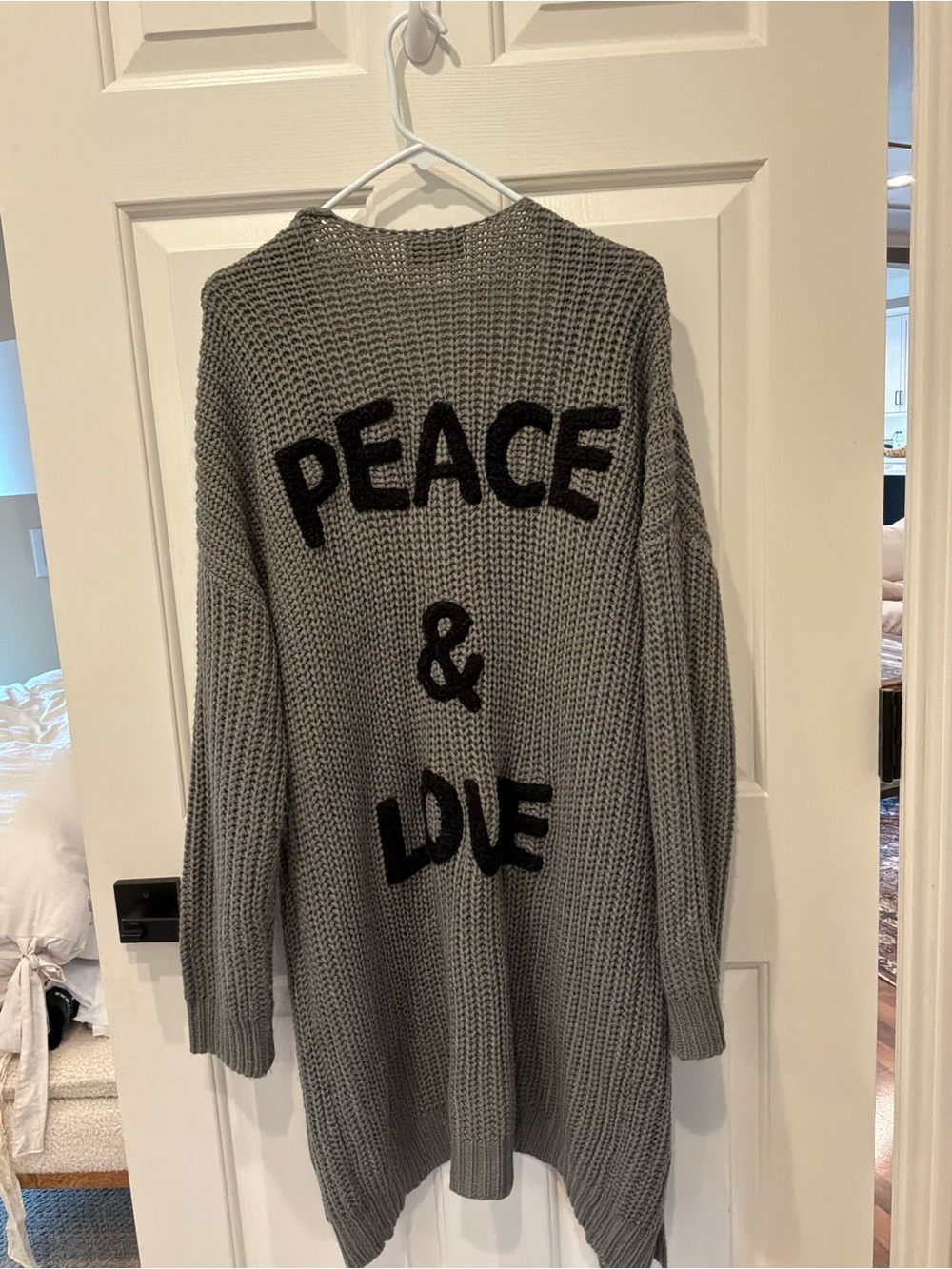 Vici Gray Knit 'Peace & Love' Open-Front Cardigan